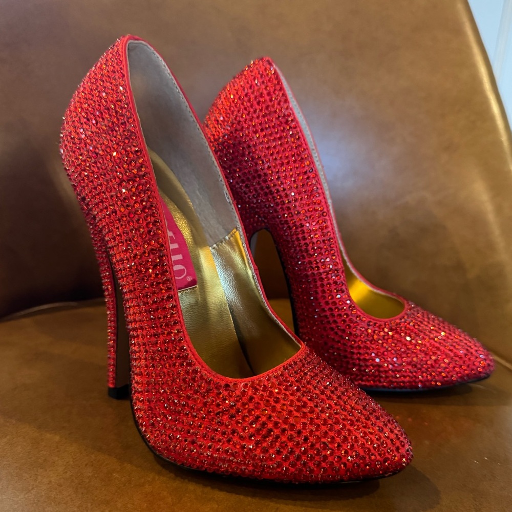 Bordello Red Rhinestone Crystal High Heels